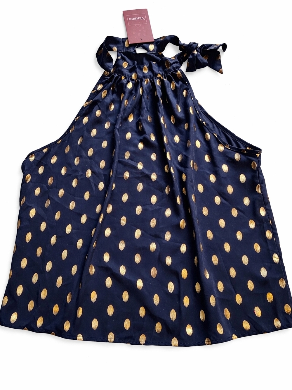 Verdusa XL Navy Gold Polka Dot Halter Top NWT Sleeveless Blouse